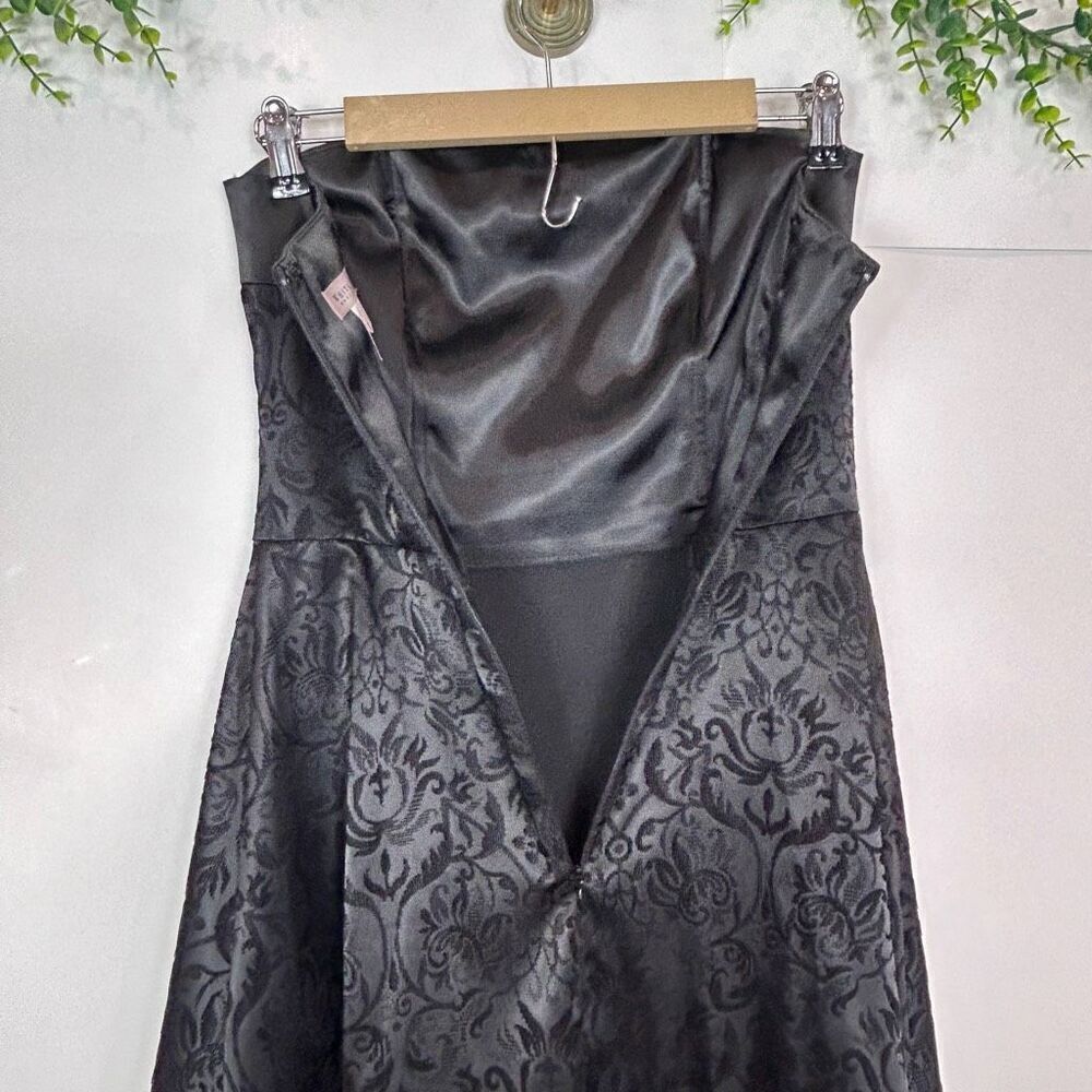 White House Black Market Strapless Midi Dress 4 Black Damask Fit & Flare WHBM - Picture 7 of 16